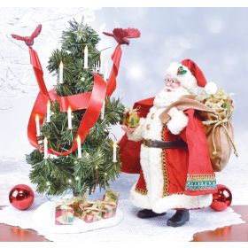 LIGHTED CARDINAL CHRISTMAS SANTA FIGURINE