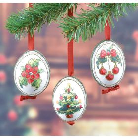 SET OF 3 HAND-PAINTED EGG ORNAMENTS FROM AUSTRIA