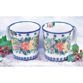 SET OF 2 POLISH POTTERY UNIKAT JUMBO HOLIDAY MUGS